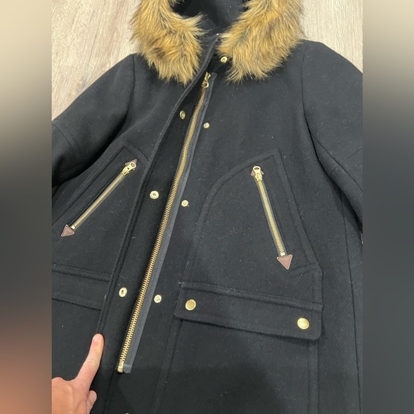 J Crew Size 8P Black Italian Stadium Cloth Nello Gori Fur Wool Cocoon Jacket - Picture 6 of 10